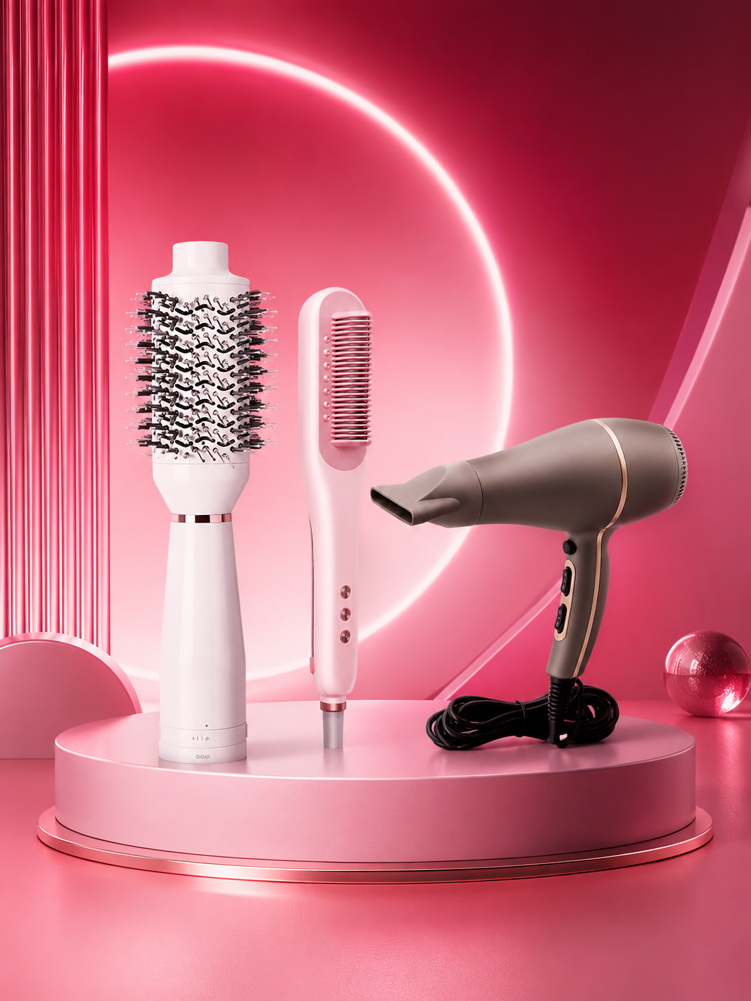 Glossy dryer, straightener and hot air brush