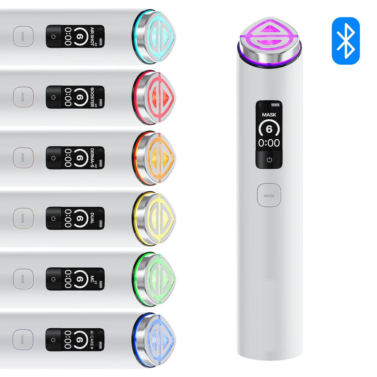 Microcurrent booster device in white with six mode heads